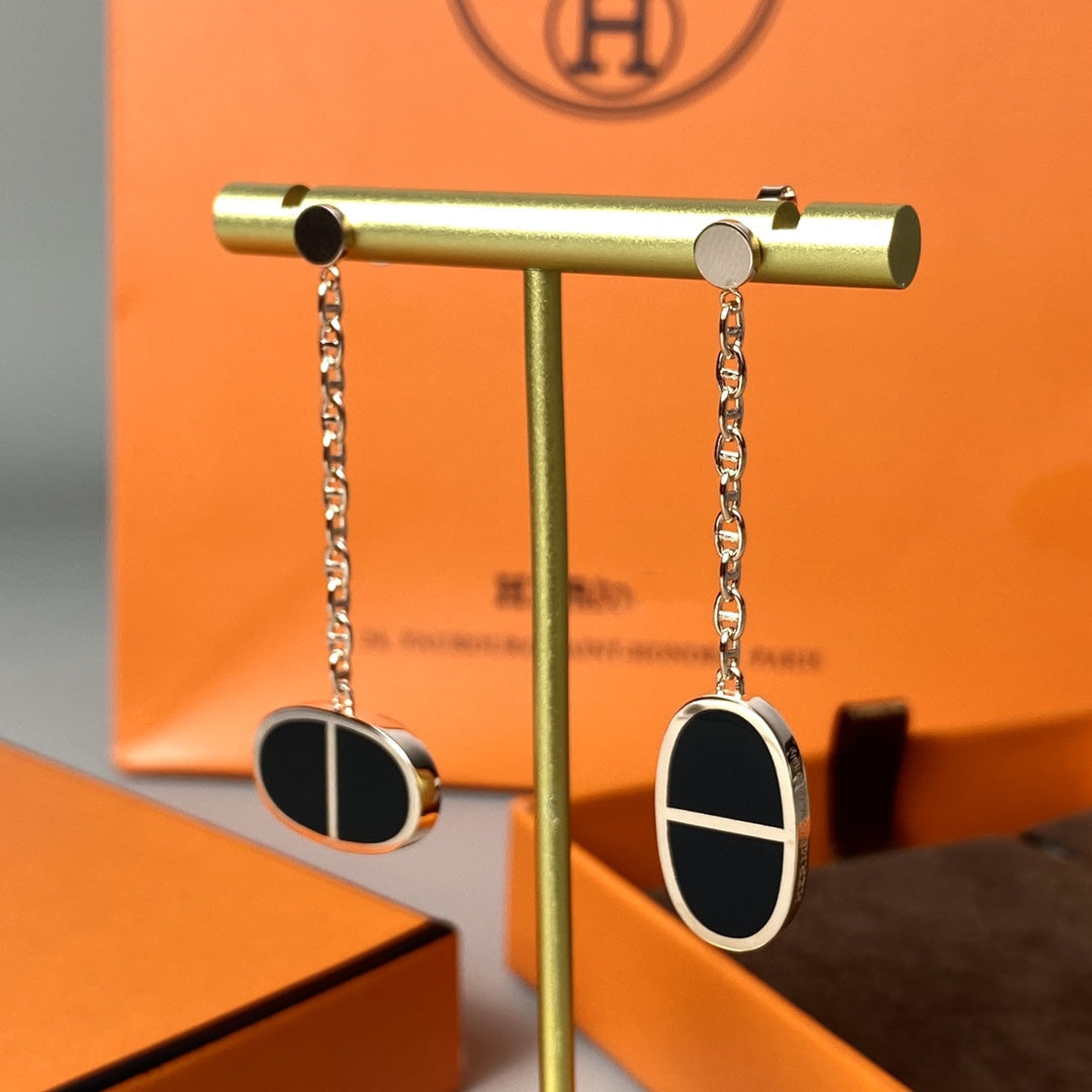 [Glow Jewelry]CHAINE VERSO BLACK CERAMIC EARRINGS