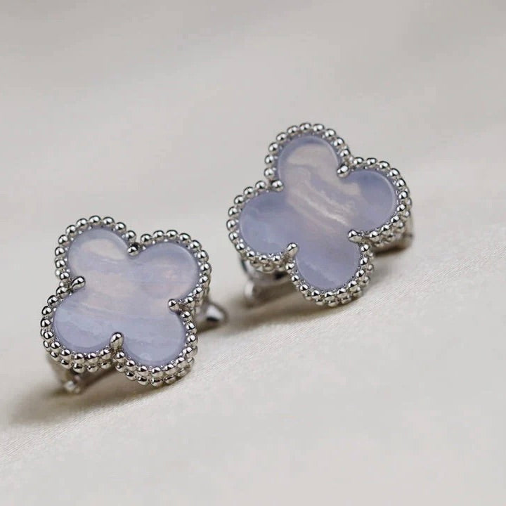 [Glow Jewelry]CLOVER MEDIUM 1 MOTIFS  WHITE MOP EARRINGS SILVER