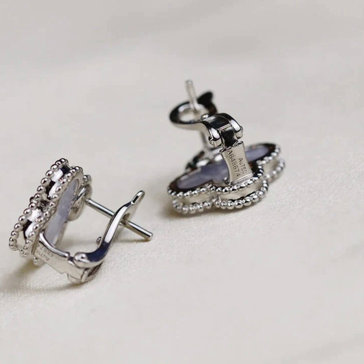 [Glow Jewelry]CLOVER MEDIUM 1 MOTIFS  WHITE MOP EARRINGS SILVER
