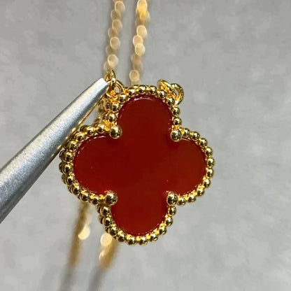 [Glow Jewelry]CLOVER 15MM CARNELIAN SINGLE FLOWER NECKLACE