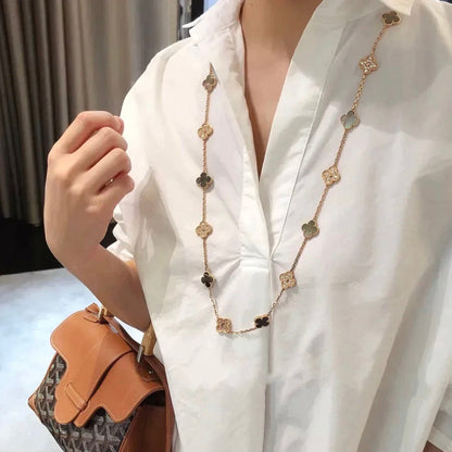 ®Glow Jewelry®クローバー20モチーフ ダークマザーオブパール ダイヤモンド ネックレス