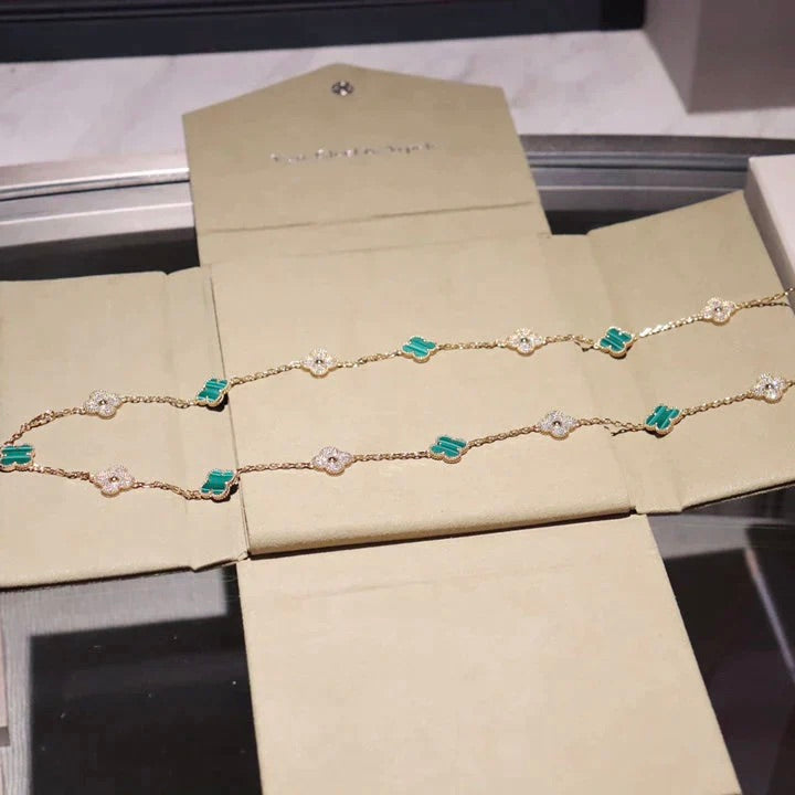 [Glow Jewelry]CLOVER 20 MOTIFS MALACHITE DIAMOND NECKLACE