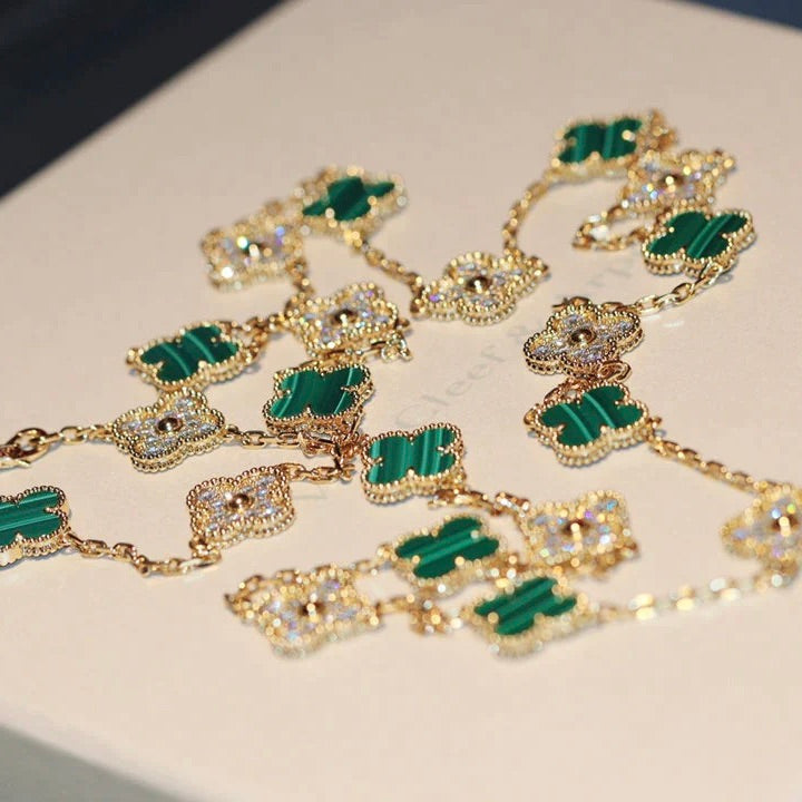 ¡®Glow Jewelry¡¯CLOVER 20 MOTIFS MALACHITE DIAMOND NECKLACE