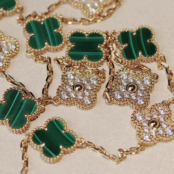 ¡®Glow Jewelry¡¯CLOVER 20 MOTIFS MALACHITE DIAMOND NECKLACE