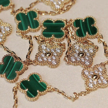 ¡®Glow Jewelry¡¯CLOVER 20 MOTIFS MALACHITE DIAMOND NECKLACE