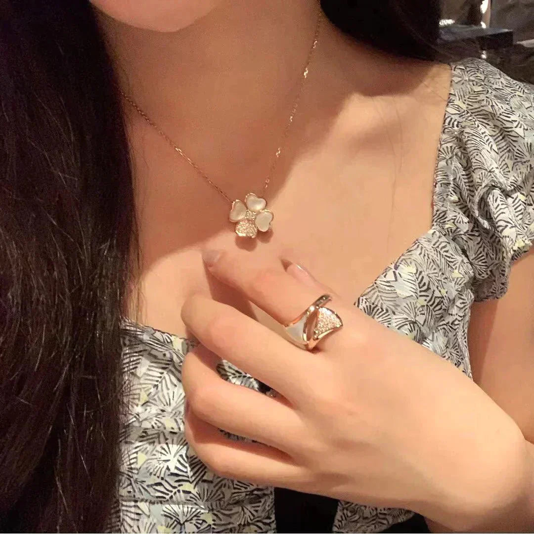[Glow Jewelry]CLOVER MOP DIAMOND ROSE GOLD NECKLACE