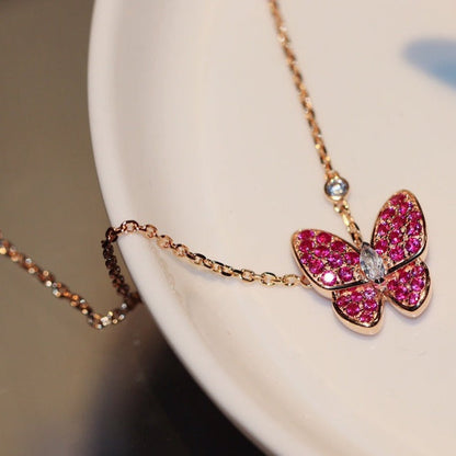 Glow Jewelry「バタフライレッドダイヤモンドローズゴールドネックレス」