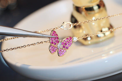 Glow Jewelry「バタフライレッドダイヤモンドローズゴールドネックレス」