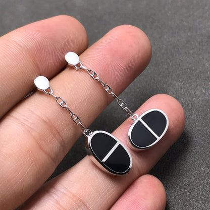[Glow Jewelry]CHAINE VERSO BLACK CERAMIC SILVER EARRINGS