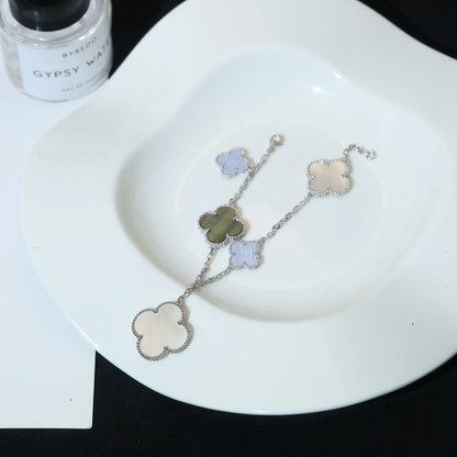 ¡®Glow Jewelry¡¯CLOVER BRACELET 5 MOTIFS MOP CHALCEDONY SILVER