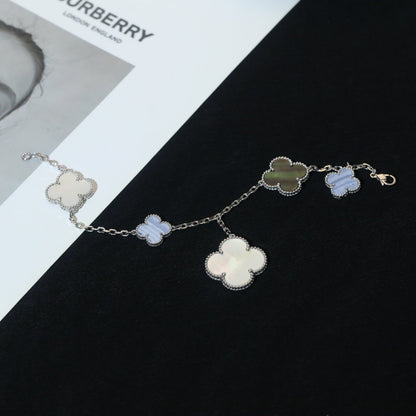 ¡®Glow Jewelry¡¯CLOVER BRACELET 5 MOTIFS MOP CHALCEDONY SILVER