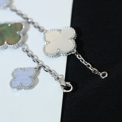 ¡®Glow Jewelry¡¯CLOVER BRACELET 5 MOTIFS MOP CHALCEDONY SILVER