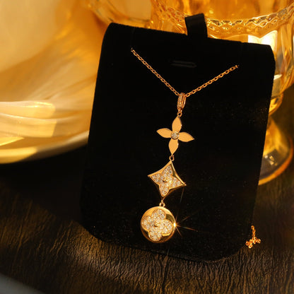 [Glow Jewelry]STAR AND SUN DIAMOND PINK GOLD NECKLACE