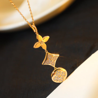 [Glow Jewelry]STAR AND SUN DIAMOND PINK GOLD NECKLACE