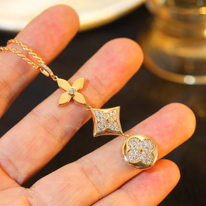[Glow Jewelry]STAR AND SUN DIAMOND PINK GOLD NECKLACE