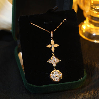 [Glow Jewelry]STAR AND SUN DIAMOND PINK GOLD NECKLACE