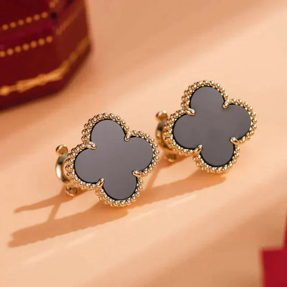 [Glow Jewelry]CLOVER MEDIUM 1 MOTIFS  ONYX STUD EARRINGS