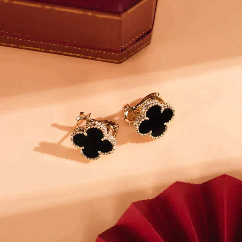 [Glow Jewelry]CLOVER MEDIUM 1 MOTIFS  ONYX STUD EARRINGS