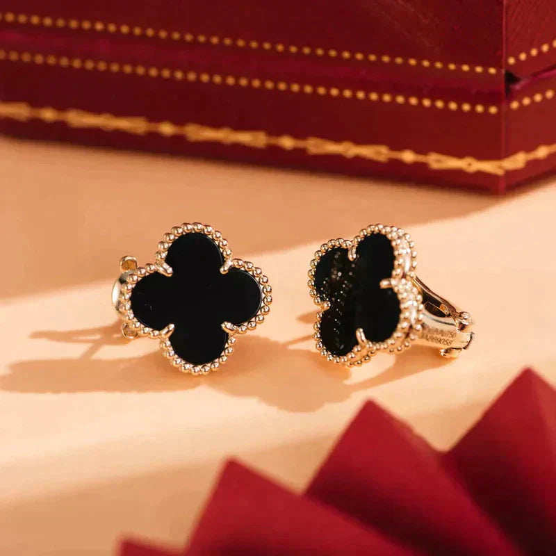 [Glow Jewelry]CLOVER MEDIUM 1 MOTIFS  ONYX STUD EARRINGS