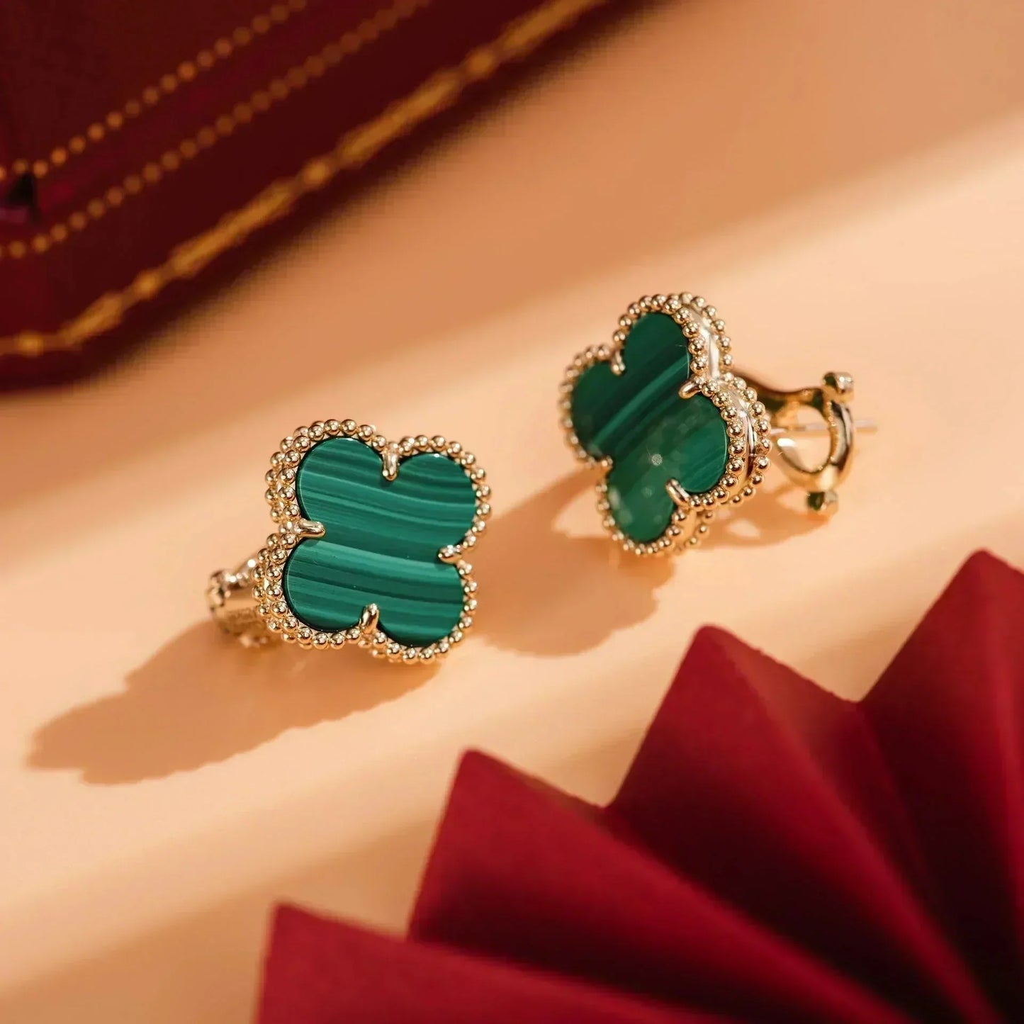 [Glow Jewelry]CLOVER MEDIUM 1 MOTIFS MALACHITE  EARRINGS