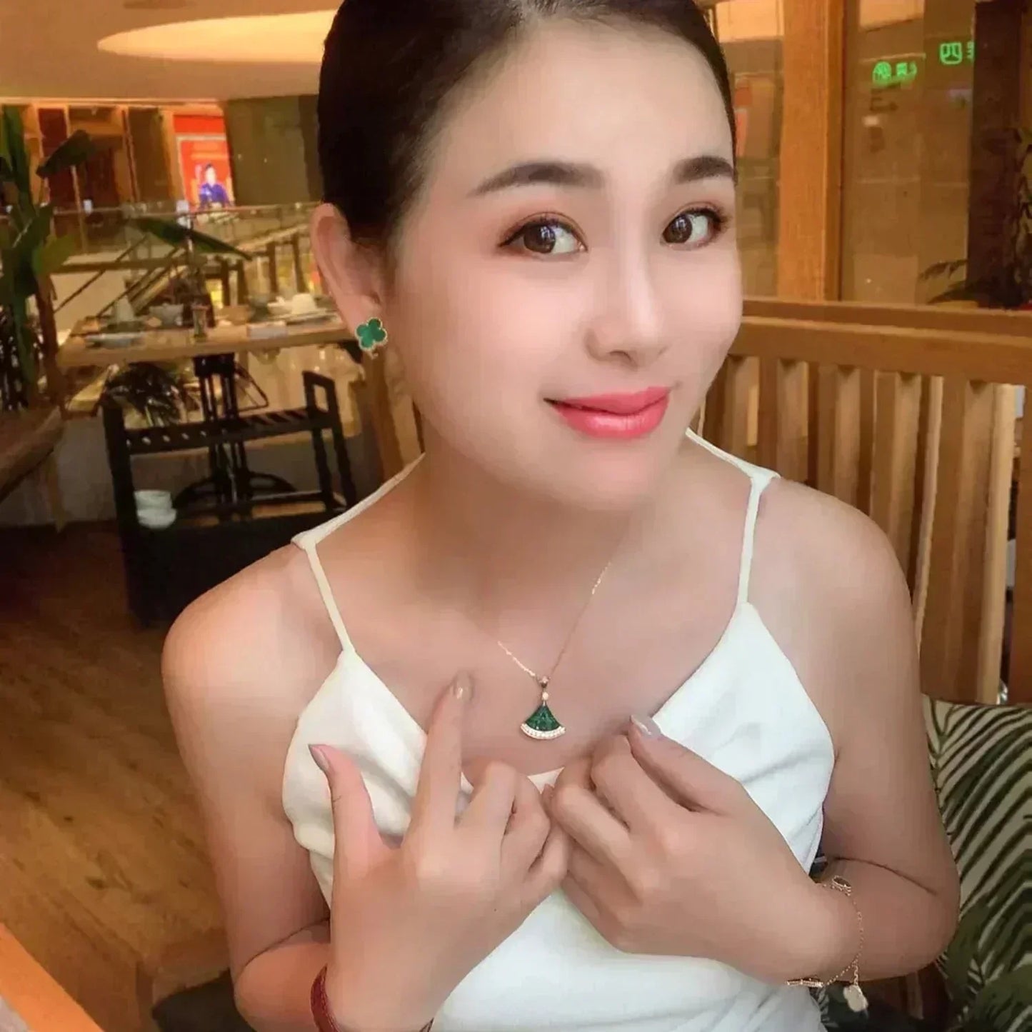 [Glow Jewelry]CLOVER MEDIUM 1 MOTIFS MALACHITE  EARRINGS