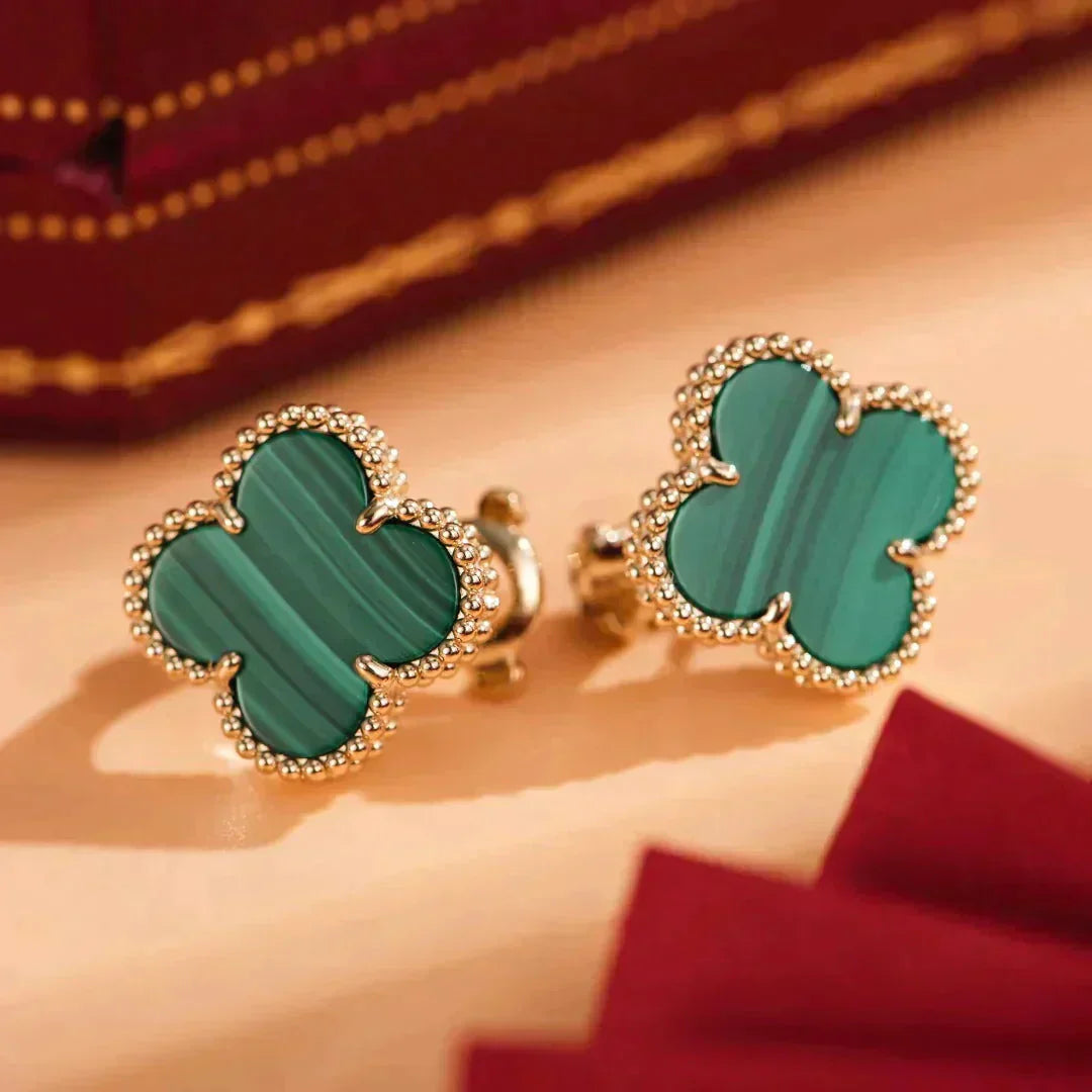 [Glow Jewelry]CLOVER MEDIUM 1 MOTIFS MALACHITE  EARRINGS