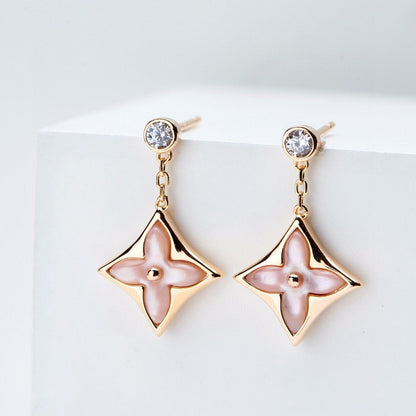 [Glow Jewelry]DOUBLE STAR PINK GOLD MOP DROP EARRINGS