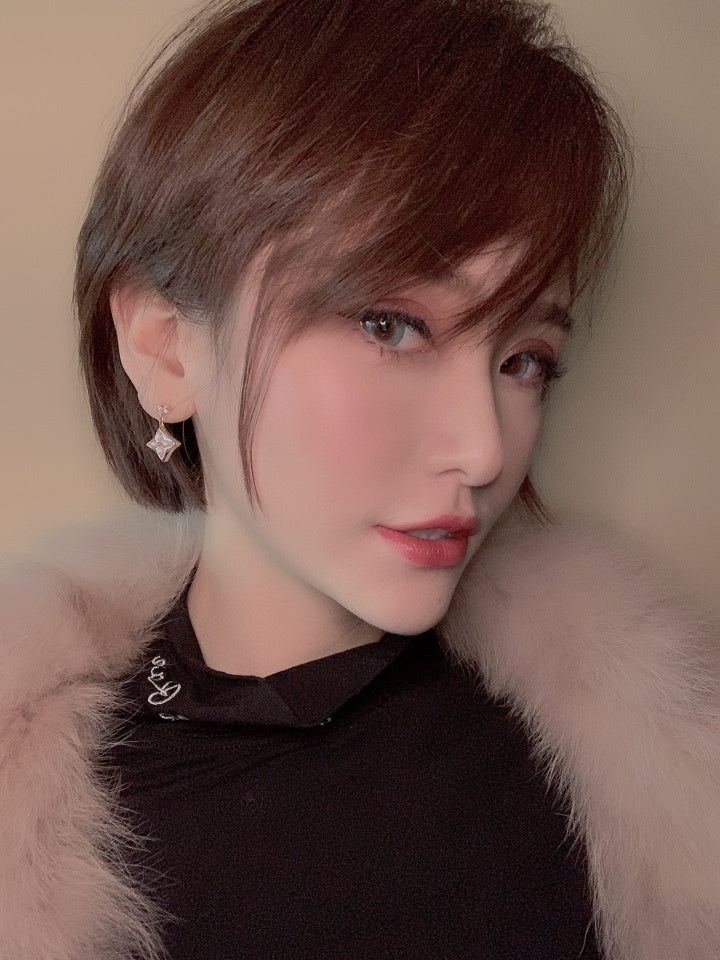 [Glow Jewelry]DOUBLE STAR PINK GOLD MOP DROP EARRINGS