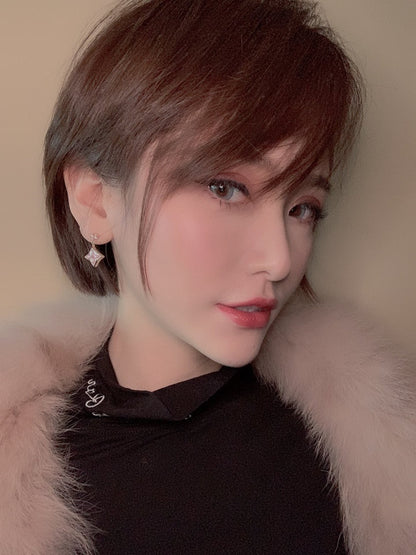 [Glow Jewelry]DOUBLE STAR PINK GOLD MOP DROP EARRINGS