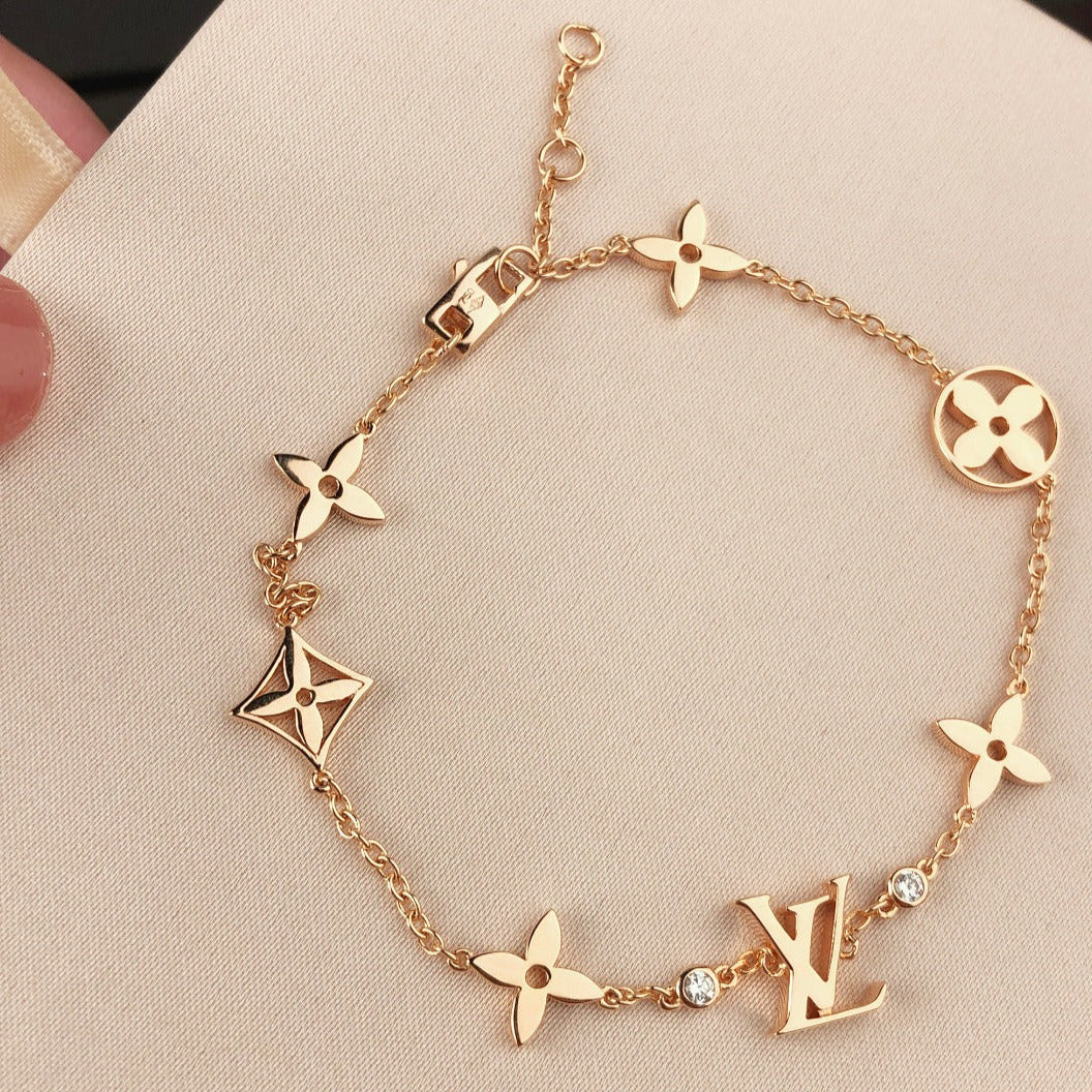 [Glow Jewelry]STAR AND SUN 7 MOTIFS GOLD BRACELET