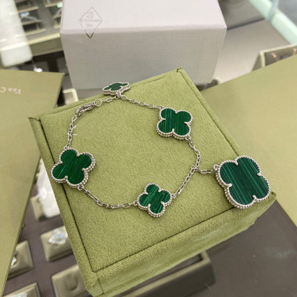 [Glow Jewelry]CLOVER 5 MOTIFS SIVLER MALACHITE BRACELET