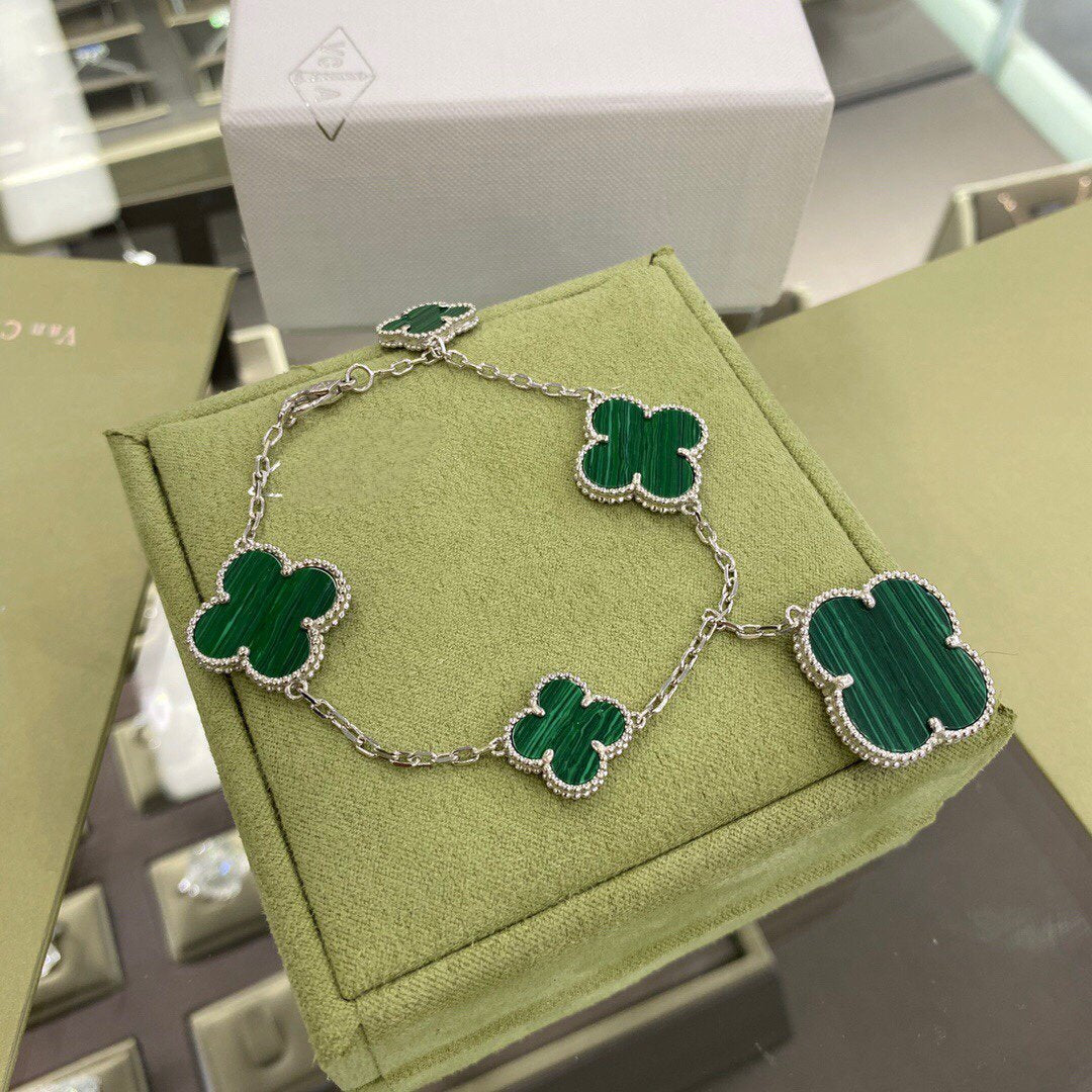 ¡®Glow Jewelry¡¯CLOVER 5 MOTIFS SIVLER MALACHITE BRACELET