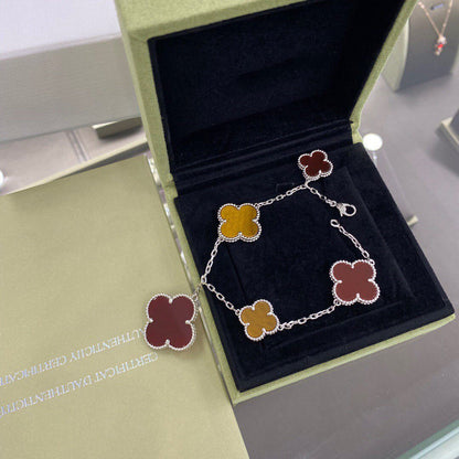 ¡®Glow Jewelry¡¯CLOVER 5 MOTIFS SIVLER CARNELIAN TIGER EYE BRACELET