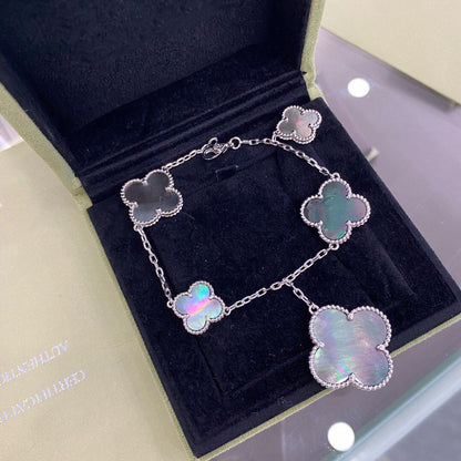 [Glow Jewelry]CLOVER 5 MOTIFS SIVLER DARK MOP BRACELET