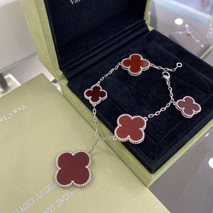 [Glow Jewelry]CLOVER 5 MOTIFS SIVLER CARNELIAN BRACELET