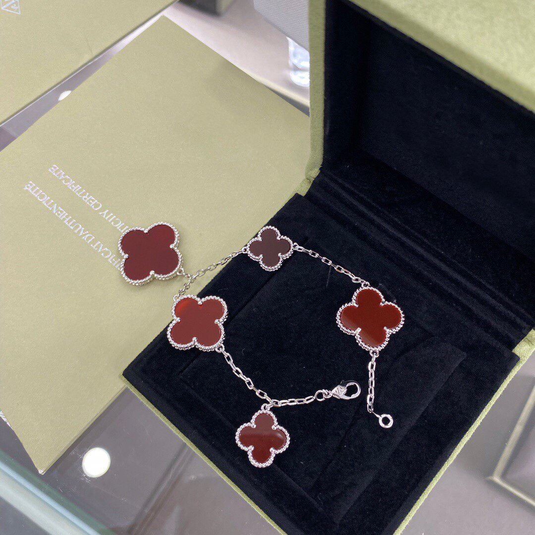 [Glow Jewelry]CLOVER 5 MOTIFS SIVLER CARNELIAN BRACELET