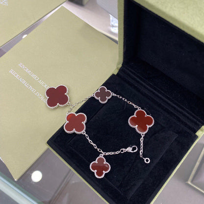 [Glow Jewelry]CLOVER 5 MOTIFS SIVLER CARNELIAN BRACELET