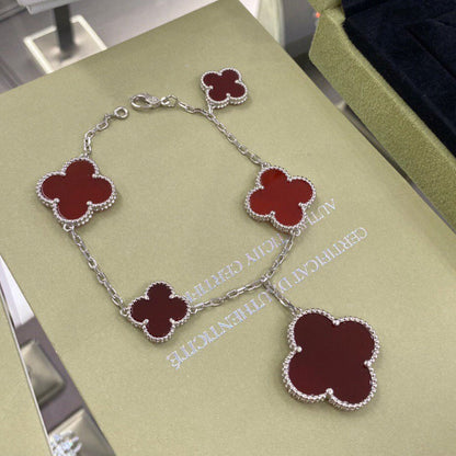 [Glow Jewelry]CLOVER 5 MOTIFS SIVLER CARNELIAN BRACELET