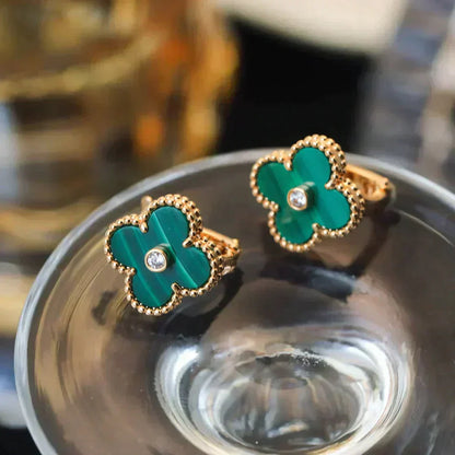 ¡®Glow Jewelry¡¯CLOVER MEDIUM 1 MOTIFS MALACHITE DIAMOND EARRINGS