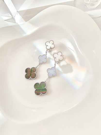 ¡®Glow Jewelry¡¯CLOVER 3 MOTIFS CHALCEDONY DARK MOP SILVER EARRINGS