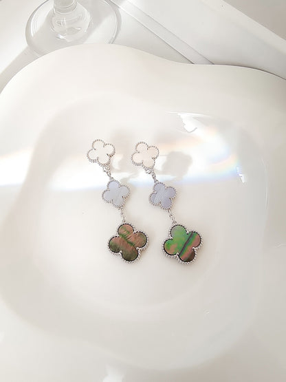 [Glow Jewelry]CLOVER 3 MOTIFS CHALCEDONY DARK MOP SILVER EARRINGS