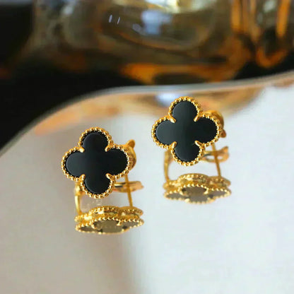 ¡®Glow Jewelry¡¯CLOVER MEDIUM 1 MOTIFS  ONYX STUD EARRINGS