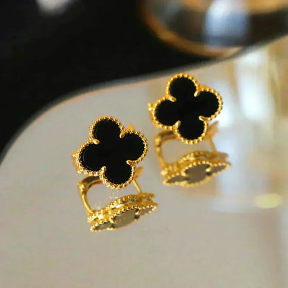 [Glow Jewelry]CLOVER MEDIUM 1 MOTIFS  ONYX STUD EARRINGS
