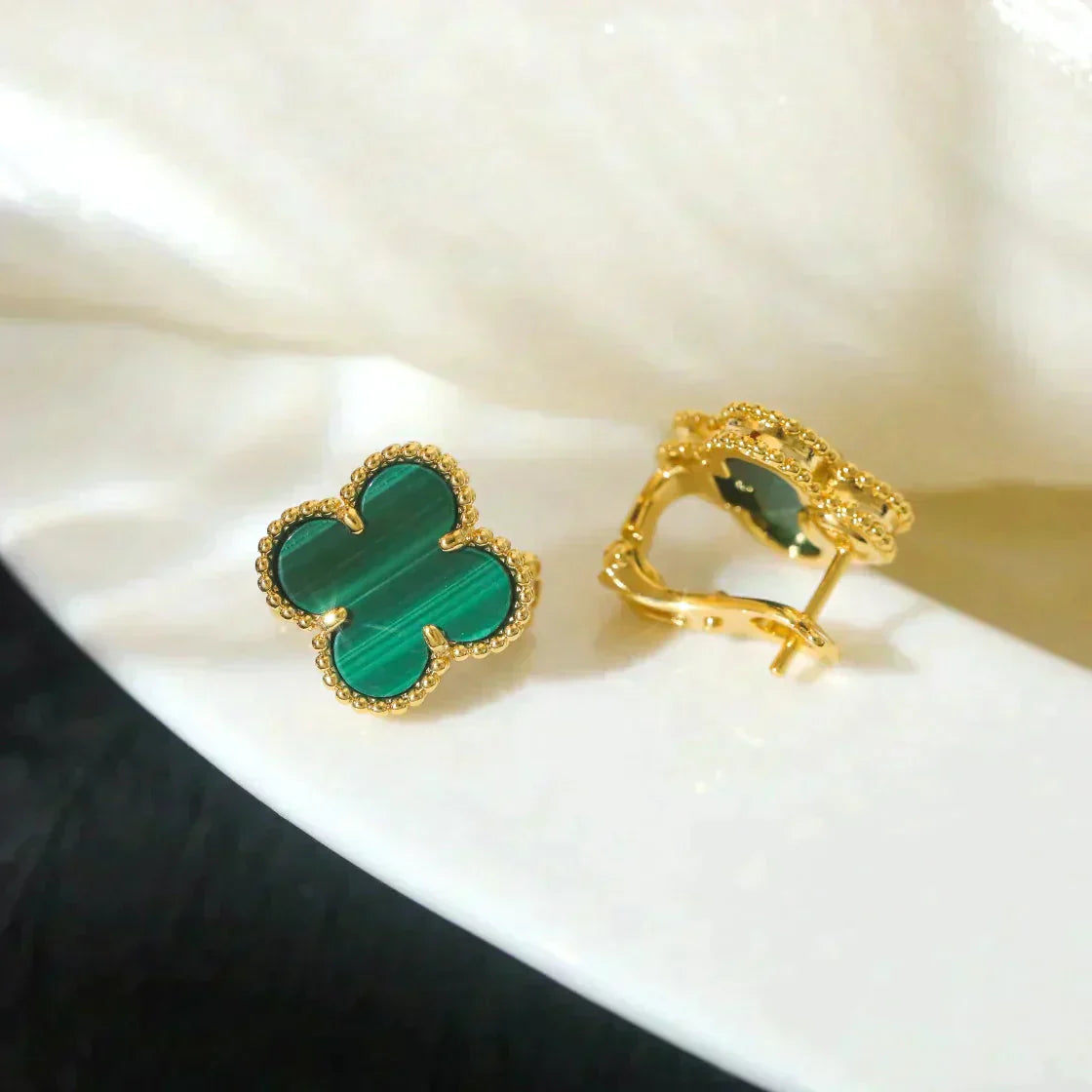 [Glow Jewelry]CLOVER MEDIUM 1 MOTIFS MALACHITE  EARRINGS