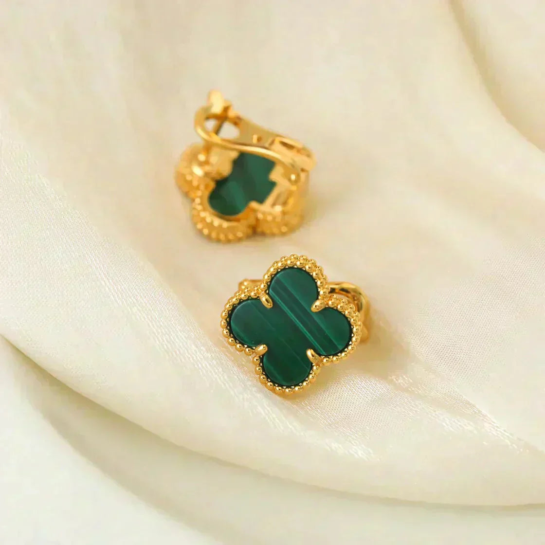 [Glow Jewelry]CLOVER MEDIUM 1 MOTIFS MALACHITE  EARRINGS
