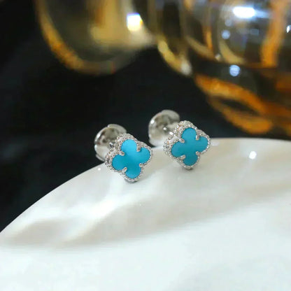 [Glow Jewelry]CLOVER MINI 9.5MM ONYX STUD EARRINGS SILVER
