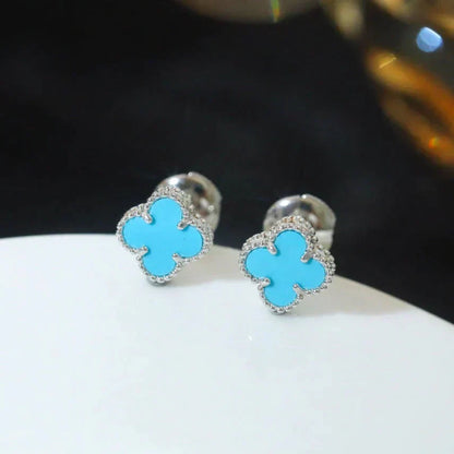 [Glow Jewelry]CLOVER MINI 9.5MM ONYX STUD EARRINGS SILVER