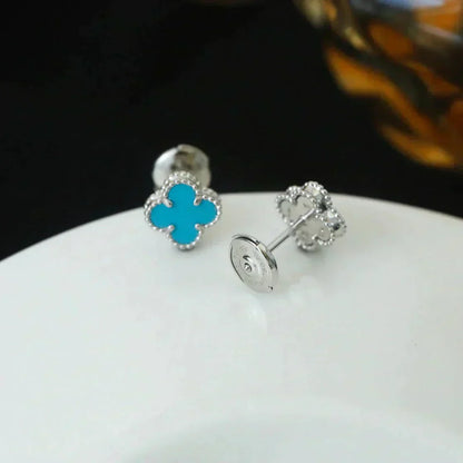 [Glow Jewelry]CLOVER MINI 9.5MM ONYX STUD EARRINGS SILVER