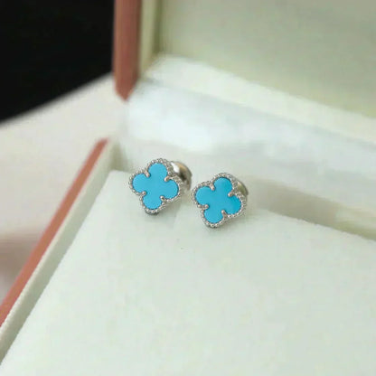 [Glow Jewelry]CLOVER MINI 9.5MM ONYX STUD EARRINGS SILVER