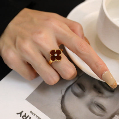 ¡®Glow Jewelry¡¯CLOVER CARNELIAN RING ROSE GOLD DIAMOND